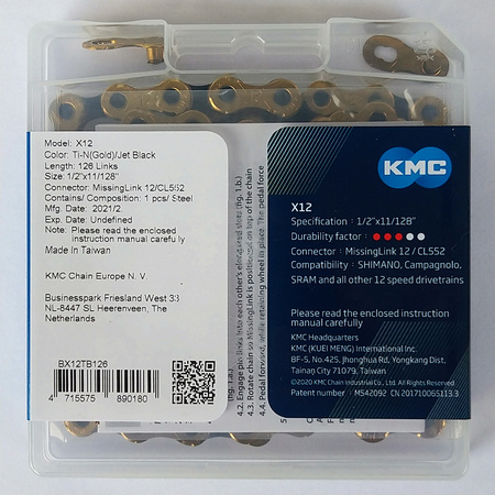 Łańcuch 12rz. KMC X12 Ti-N Gold/Black 126og. Box