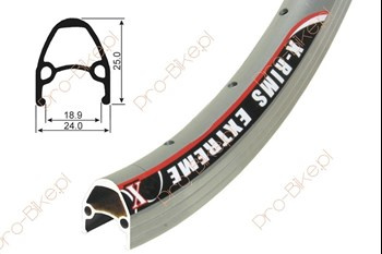 Obręcz 24"x36H XR Xtreme alu.sreb.anod.CNC