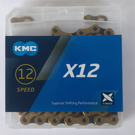 Łańcuch 12rz. KMC X12 Ti-N Gold/Black 126og. Box