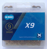 Łańcuch 9rz. KMC X9 Ti-N Gold 114og. Box