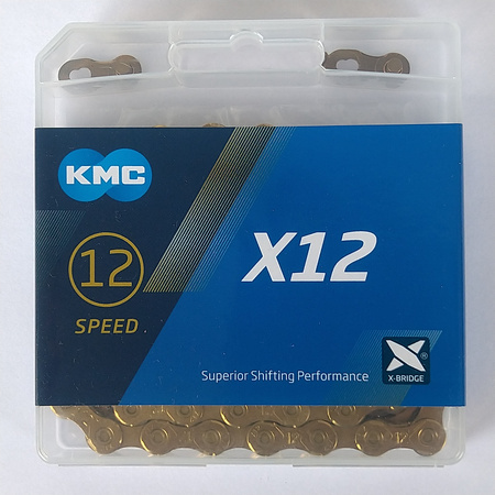 Łańcuch 12rz. KMC X12 Ti-N Gold 126og. Box