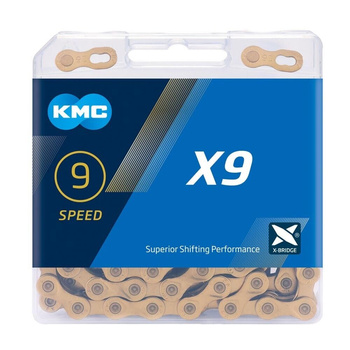 Łańcuch 9rz. KMC X9 Ti-N Gold 114og. Box